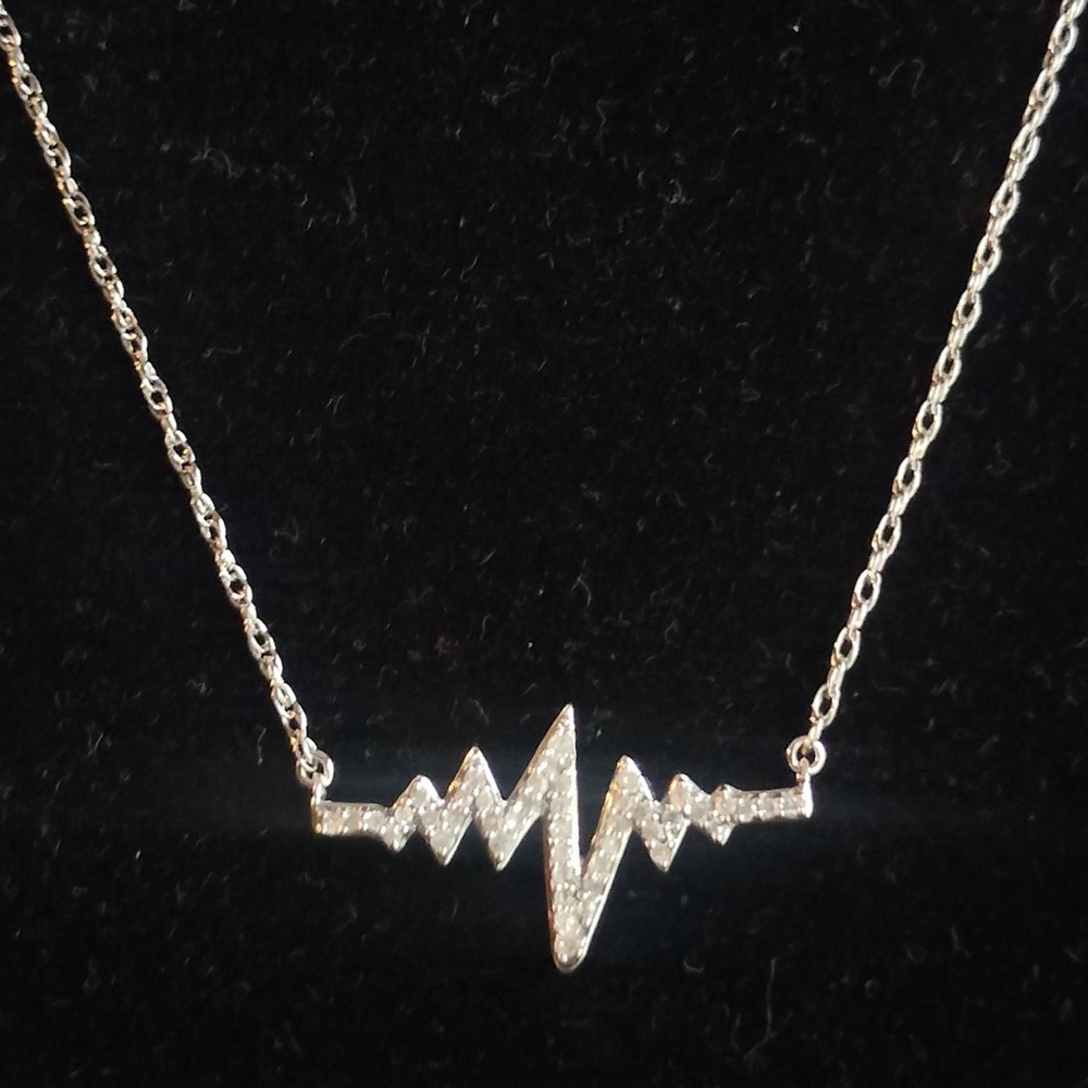 Sterling Silver .20cts Diamond Heartbeat with Chain Necklace - Picture 4 of 6